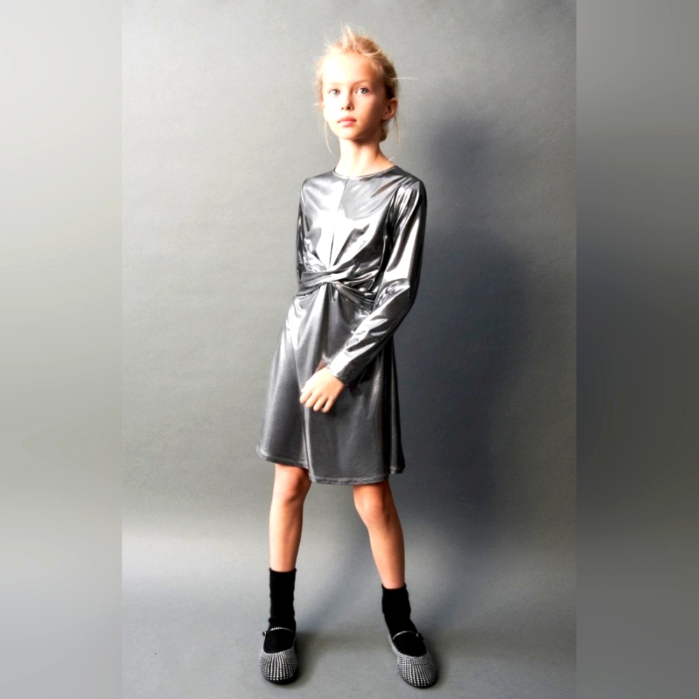 Zara Metallic Silver Knotted Girl's Ceremony Dress Size 11/12